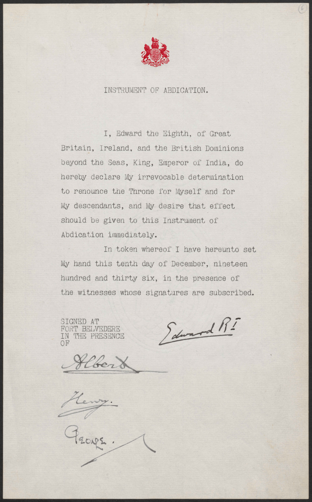 Edward VIII's instrument of abdication